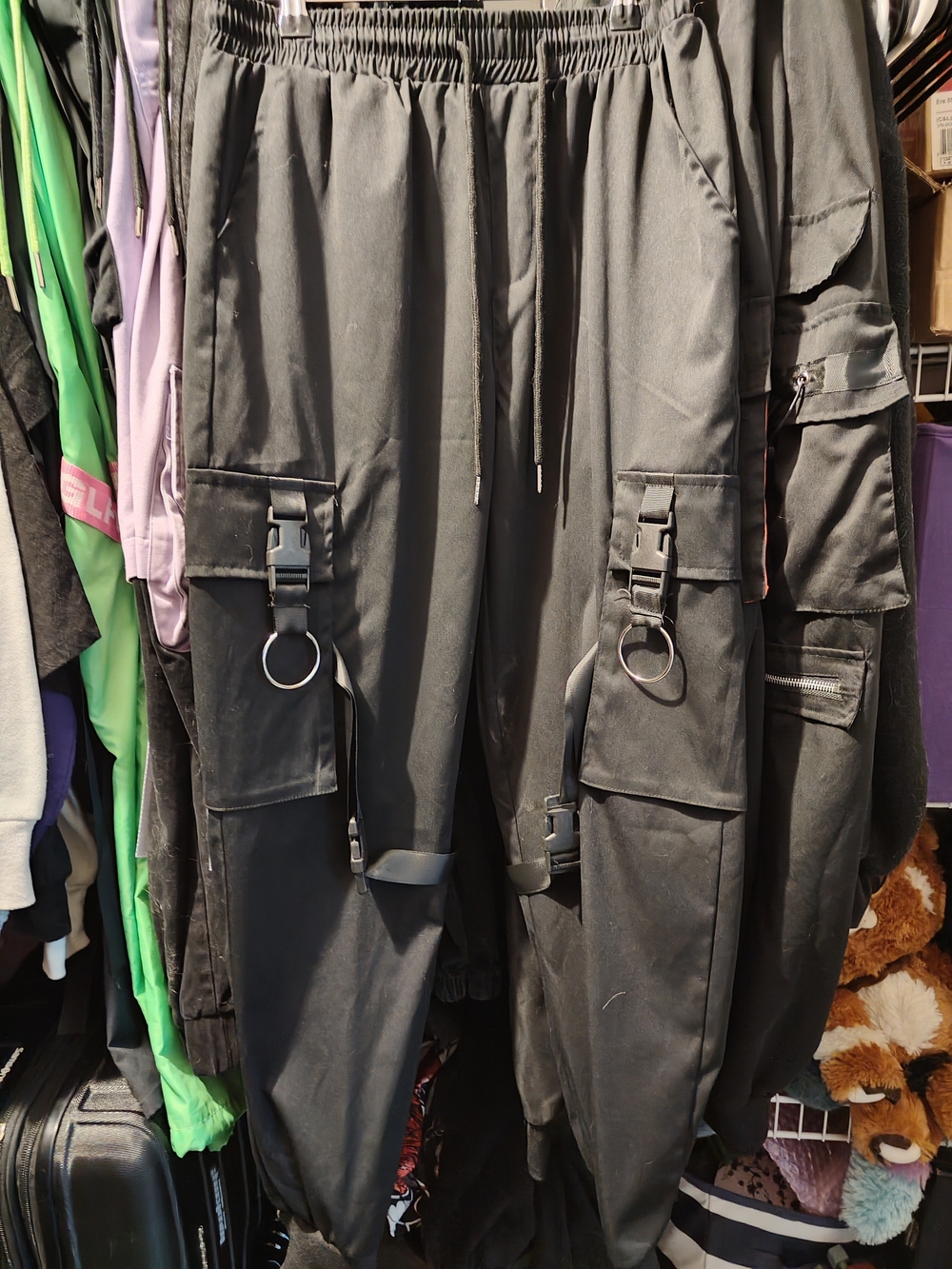 Black Cargo Utility Joggers with Rings